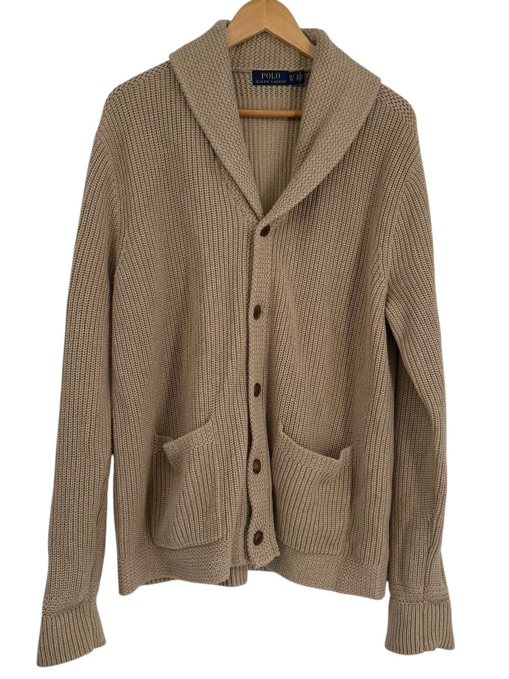 Polo Ralph Lauren Cardigan Sweater Mens Size XL Shawl Collar Knit Button Beige